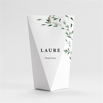Boîte de dragées baptême décoration végétale étui - Dos de la boîte