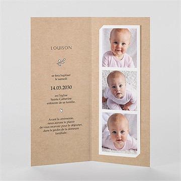 Faire-part de baptême petit programme photomaton - Intérieur du faire-part