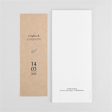 Faire-part de baptême petit programme photomaton - Dos du faire-part