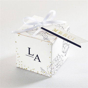 Boîte de dragées mariage chic et moderne dorure