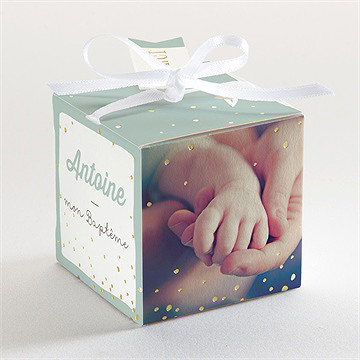 Boîte de dragées baptême alphabet original dorure - Dos de la boîte