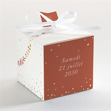 Boîte de dragées mariage terre de feu dorure - Dos de la boîte