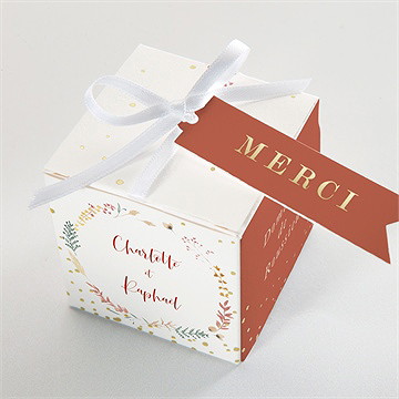 Boîte de dragées mariage terre de feu dorure - Dessus de la boîte