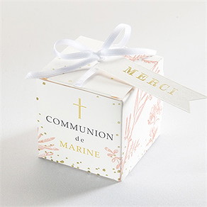 Boîte de dragées communion gravures végétales dorure