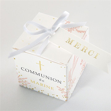Boîte de dragées communion gravures végétales dorure - Dessus de la boîte
