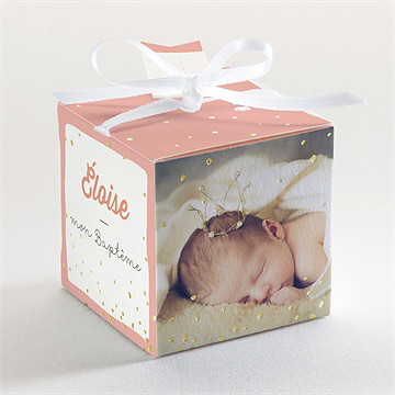 Boîte de dragées baptême initiales à motifs dorure - Dos de la boîte