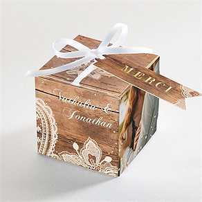Boîte de dragées mariage boisé dorure
