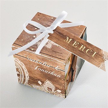 Boîte de dragées mariage boisé dorure - Dessus de la boîte