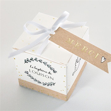 Boîte de dragées baptême petit programme dorure - Dessus de la boîte