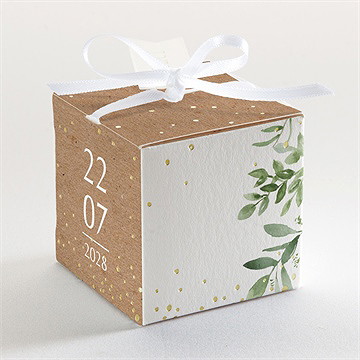 Boîte de dragées mariage nature chic dorure - Dos de la boîte