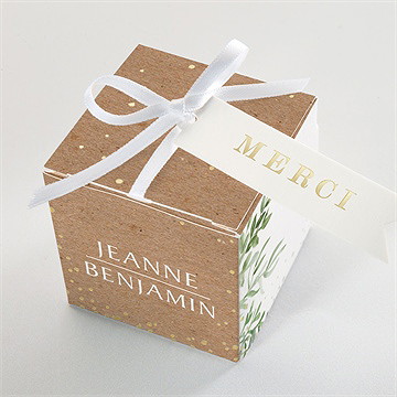 Boîte de dragées mariage nature chic dorure - Dessus de la boîte