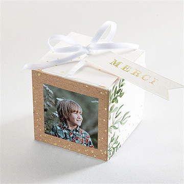 Boîte de dragées communion illustration végétale dorure