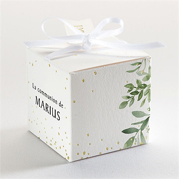Boîte de dragées communion illustration végétale dorure - Dos de la boîte
