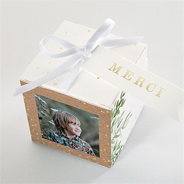 Boîte de dragées communion illustration végétale dorure - Dessus de la boîte