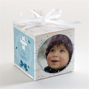 Boîte de dragées baptême noeud et croix dorure - Dos de la boîte