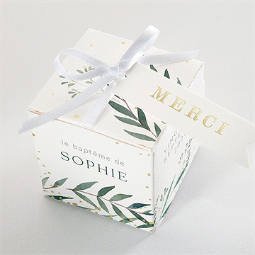 Boîte de dragées baptême jolie annonce champêtre dorure - Dessus de la boîte