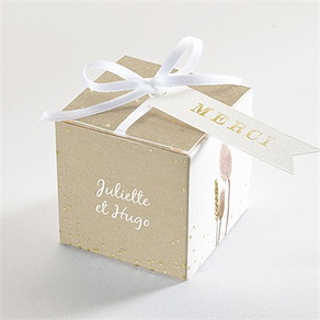 Boîte de dragées mariage notre bouquet champêtre dorure