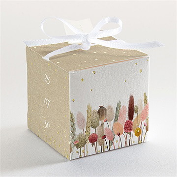 Boîte de dragées mariage notre bouquet champêtre dorure - Dos de la boîte