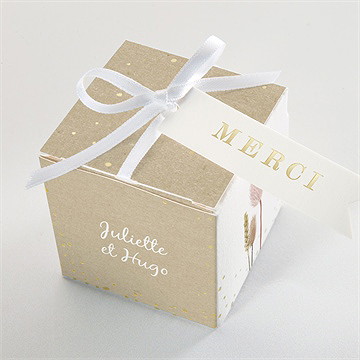 Boîte de dragées mariage notre bouquet champêtre dorure - Dessus de la boîte