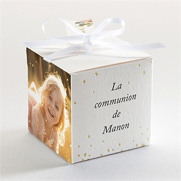 Boîte de dragées communion symboles et foi dorure - Dos de la boîte