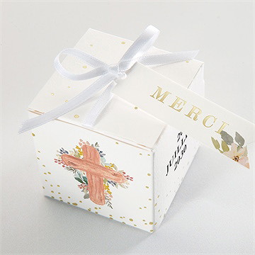 Boîte de dragées communion symboles et foi dorure - Dessus de la boîte