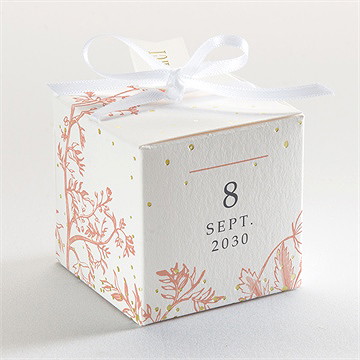 Boîte de dragées baptême gravure gaufrée dorure - Dos de la boîte