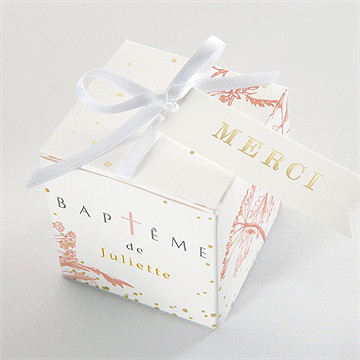 Boîte de dragées baptême gravure gaufrée dorure - Dessus de la boîte
