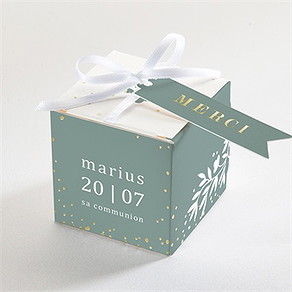 Boîte de dragées communion gaufrage émeraude dorure