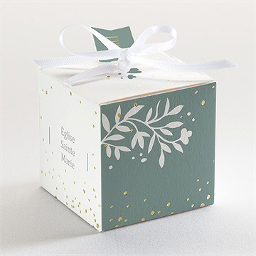 Boîte de dragées communion gaufrage émeraude dorure - Dos de la boîte