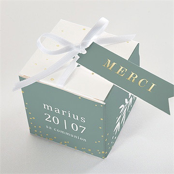 Boîte de dragées communion gaufrage émeraude dorure - Dessus de la boîte