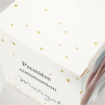 Boîte de dragées communion aquarelle sacrée dorure - Détail de la boîte