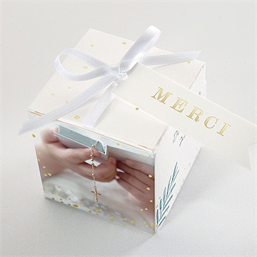 Boîte de dragées communion aquarelle sacrée dorure - Dessus de la boîte