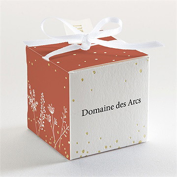 Boîte de dragées mariage fleurs d'automne dorure - Dos de la boîte