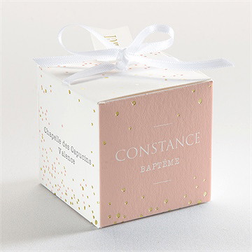 Boîte de dragées baptême petit lapin baptême dorure - Dos de la boîte