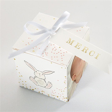 Boîte de dragées baptême petit lapin baptême dorure - Dessus de la boîte