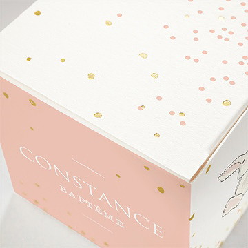 Boîte de dragées baptême petit lapin baptême dorure - Détail de la boîte