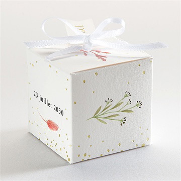 Boîte de dragées mariage art champêtre dorure - Dos de la boîte