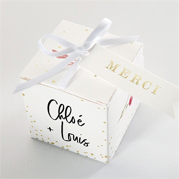 Boîte de dragées mariage art champêtre dorure - Dessus de la boîte