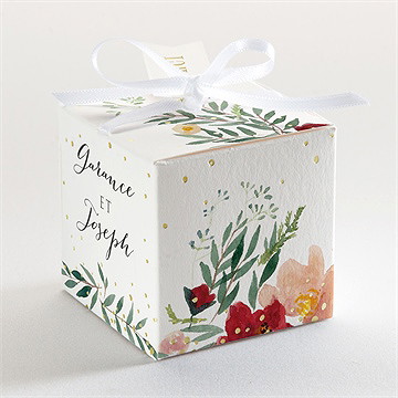 Boîte de dragées mariage jolis coquelicots dorure - Dos de la boîte