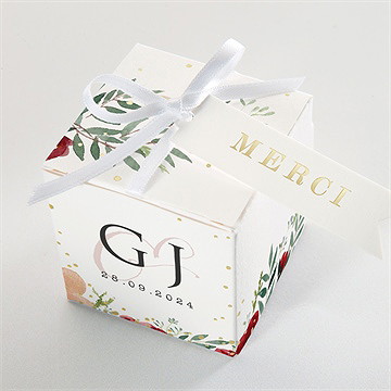 Boîte de dragées mariage jolis coquelicots dorure - Dessus de la boîte