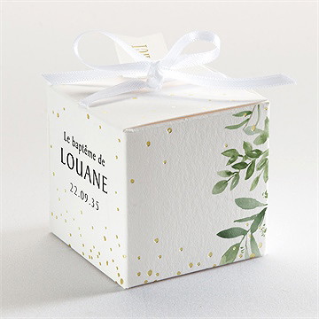 Boîte de dragées baptême kraft végétal dorure - Dos de la boîte