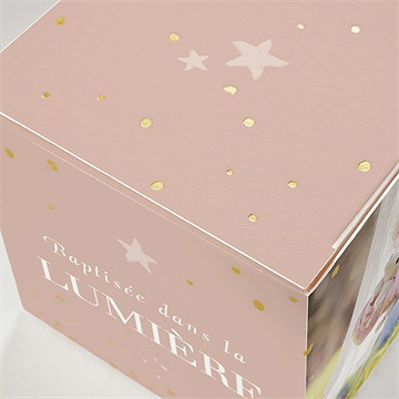 Boîte de dragées baptême rose thé dorure - Détail de la boîte