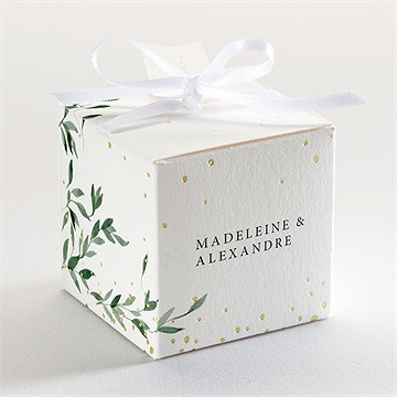 Boîte de dragées mariage a l'ombre de l'olivier dorure - Dos de la boîte