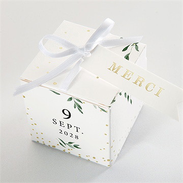 Boîte de dragées mariage a l'ombre de l'olivier dorure - Dessus de la boîte