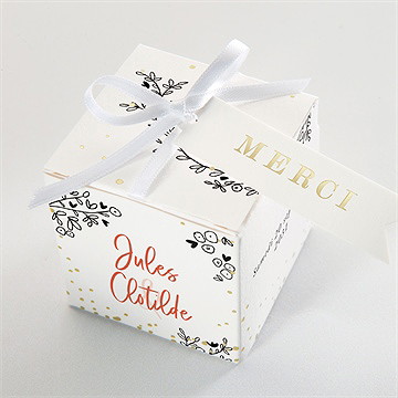 Boîte de dragées mariage douceur champetre dorure - Dessus de la boîte