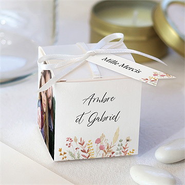 Boîte de dragées mariage incandescent cube