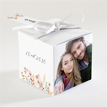 Boîte de dragées mariage incandescent cube - Dos de la boîte