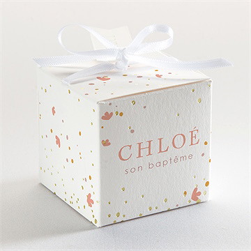 Boîte de dragées baptême subtil tressage dorure - Dos de la boîte
