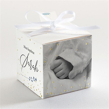 Boîte de dragées baptême baptême champêtre dorure - Dos de la boîte