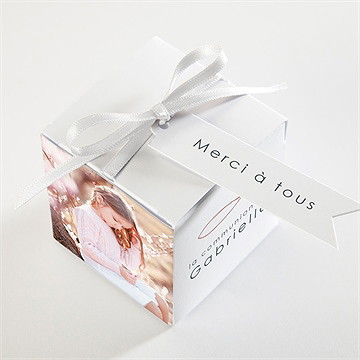 Boîte de dragées communion jour sacré cube - Dessus de la boîte